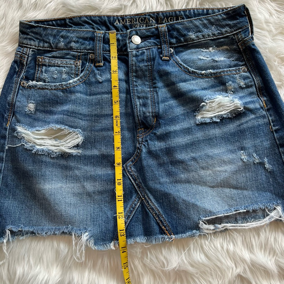 American Eagle Outfitters Womens Denim A Line Skirt Blue Distressed Frayed Hem 6 - Picture 4 of 6